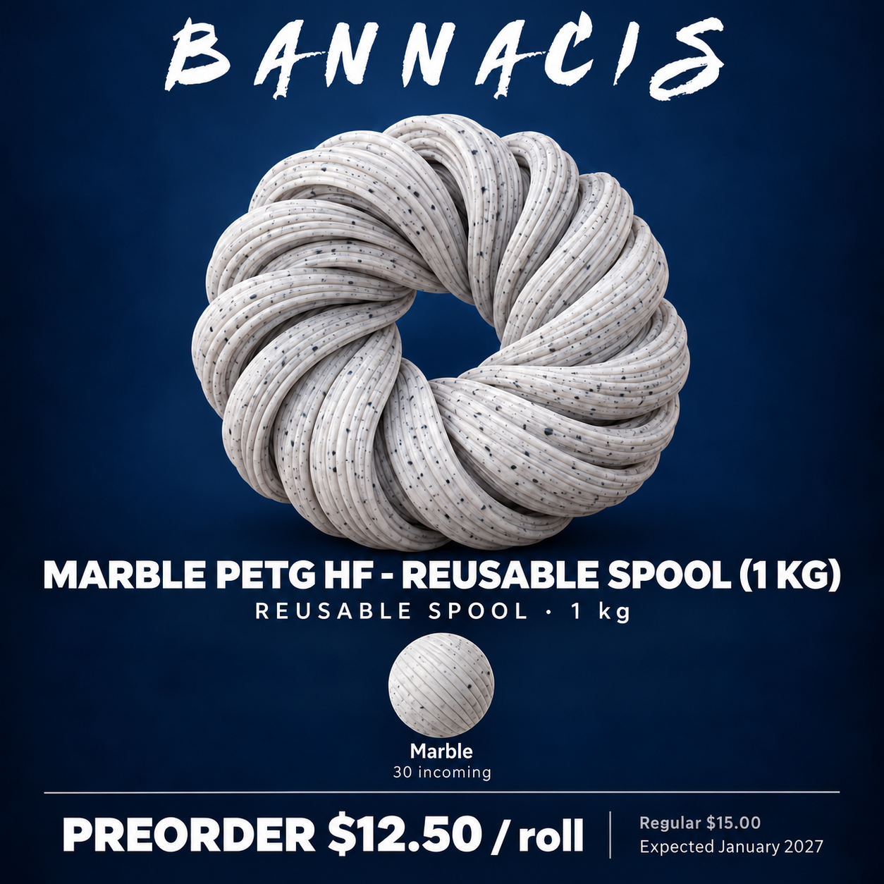 Bannacis Marble PETG HF - Reusable spool (1 kg) — Preorder