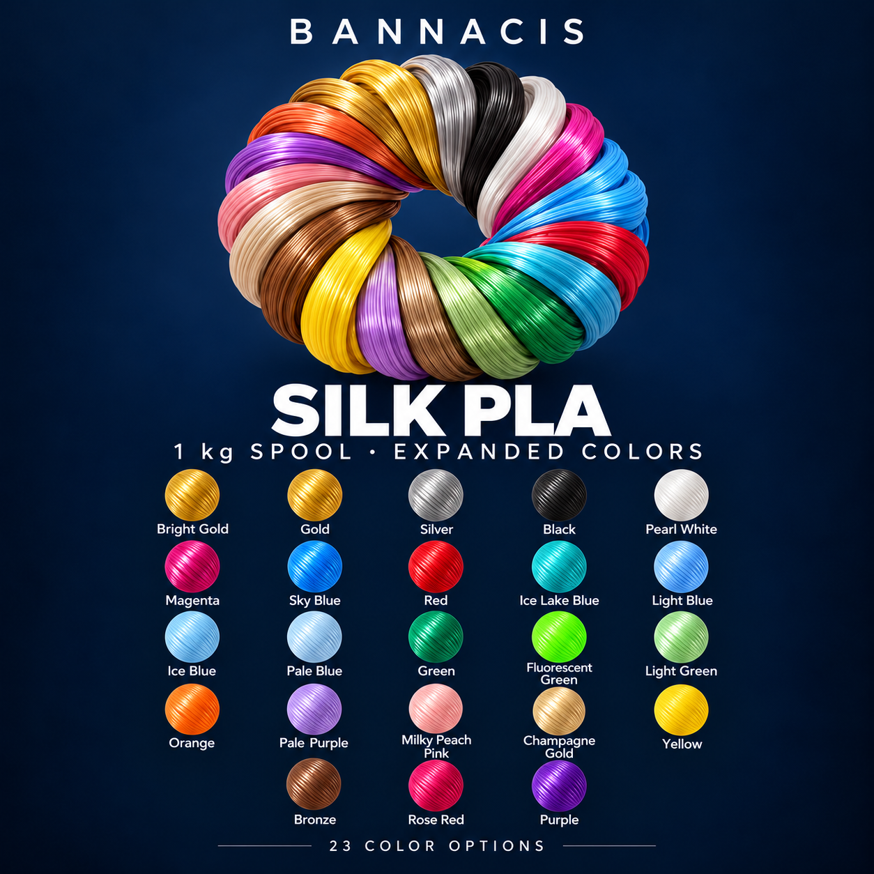 Bannacis Silk PLA — 1 kg — Expanded Colors — Preorder